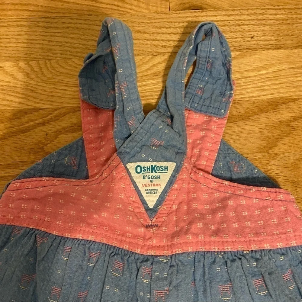 Vintage Oshkosh Denim Overalls Bow 24 mos Vestpak V-back Pink Made in USA
